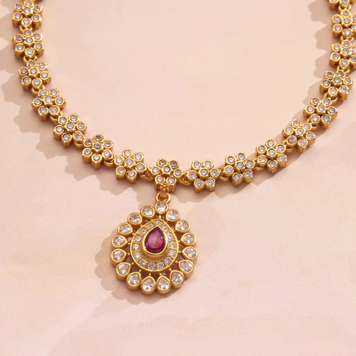 Pure 92.5 Silver, Gold Plated Tvesa Stone Short Necklace