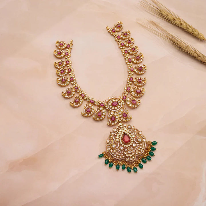 Pure 92.5 Silver, Gold Plated Aarini Ruby Keri Necklace