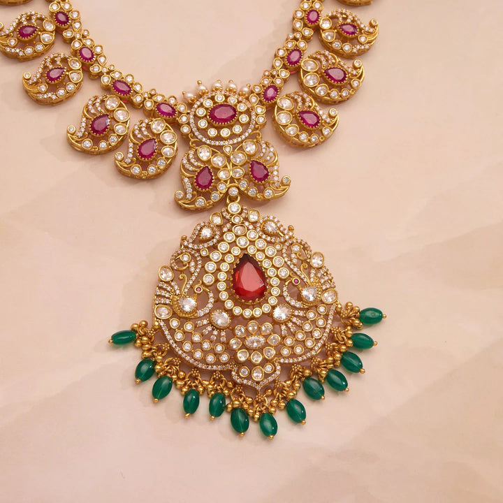 Pure 92.5 Silver, Gold Plated Aarini Ruby Keri Necklace