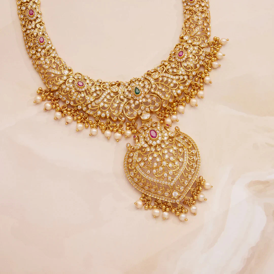Pure 92.5 Silver, Gold Plated Saanra Pear Haaram