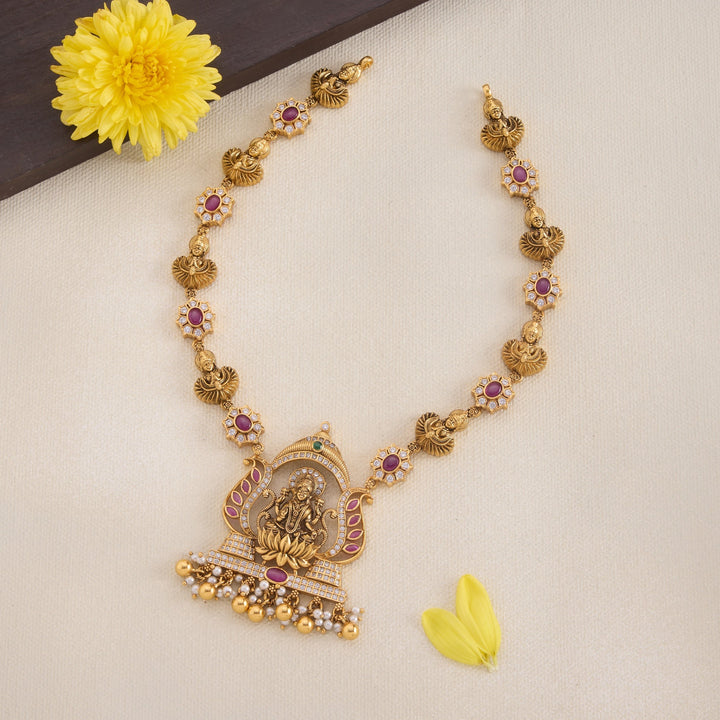92.5 Silver, 24kt Gold Polish Deviya Manik Short Necklace | SHOBITAM