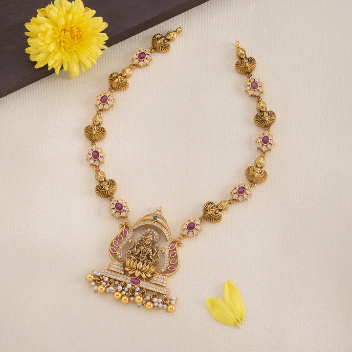 Pure 92.5 Silver, Gold Plated Deviya Manik Short Necklace