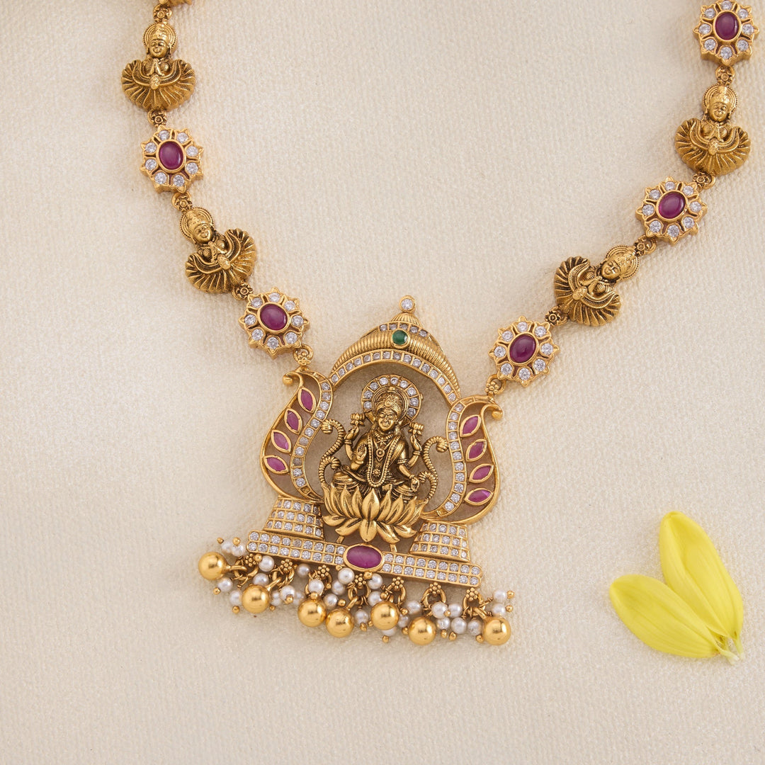 92.5 Silver, 24kt Gold Polish Deviya Manik Short Necklace | SHOBITAM