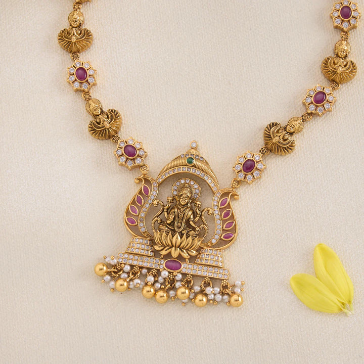 Pure 92.5 Silver, Gold Plated Deviya Manik Short Necklace