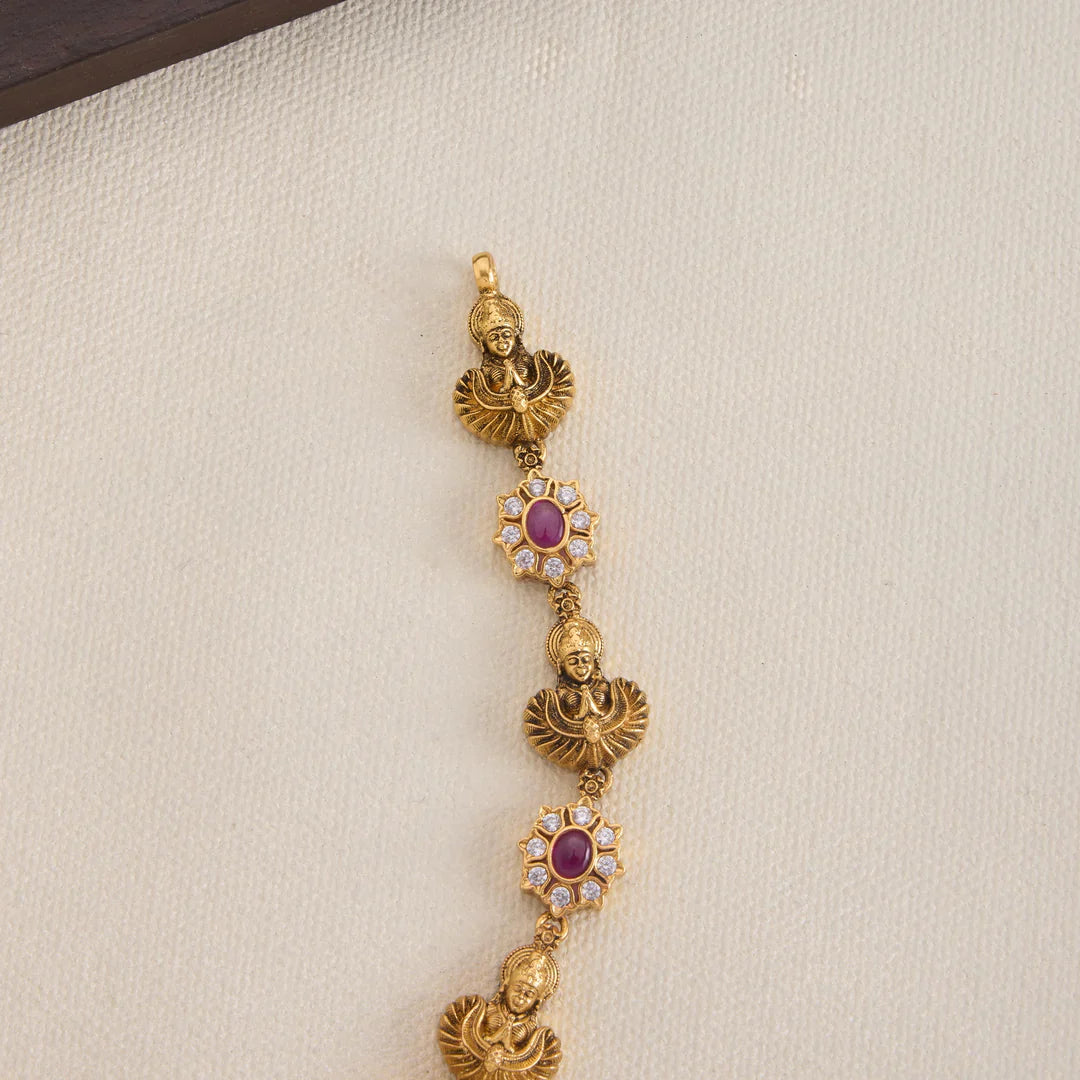 Pure 92.5 Silver, Gold Plated Deviya Manik Short Necklace