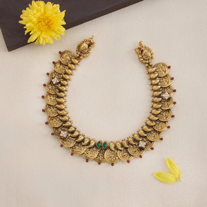 92.5 Silver, 24kt Gold Polish Kaasuleya Nakshi Necklace  | SHOBITAM