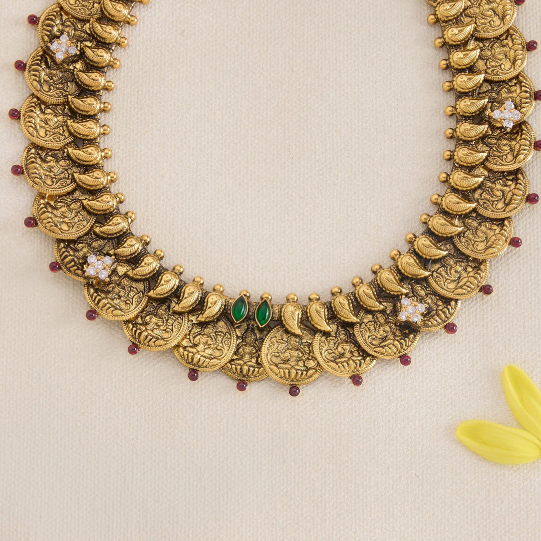 92.5 Silver, 24kt Gold Polish Kaasuleya Nakshi Necklace  | SHOBITAM