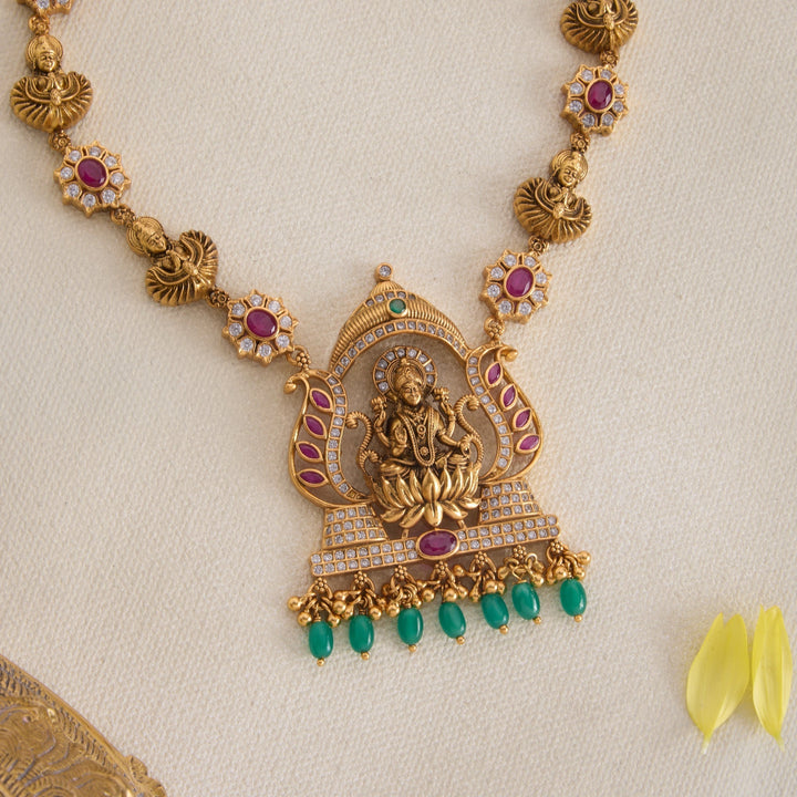 92.5 Silver, 24kt Gold Polish Kalya Dhanalakshmi Short Necklace | SHOBITAM