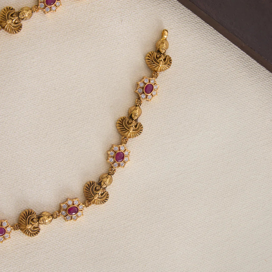 Pure 92.5 Silver, Gold Plated Kalya Dhanalakshmi Short Necklace