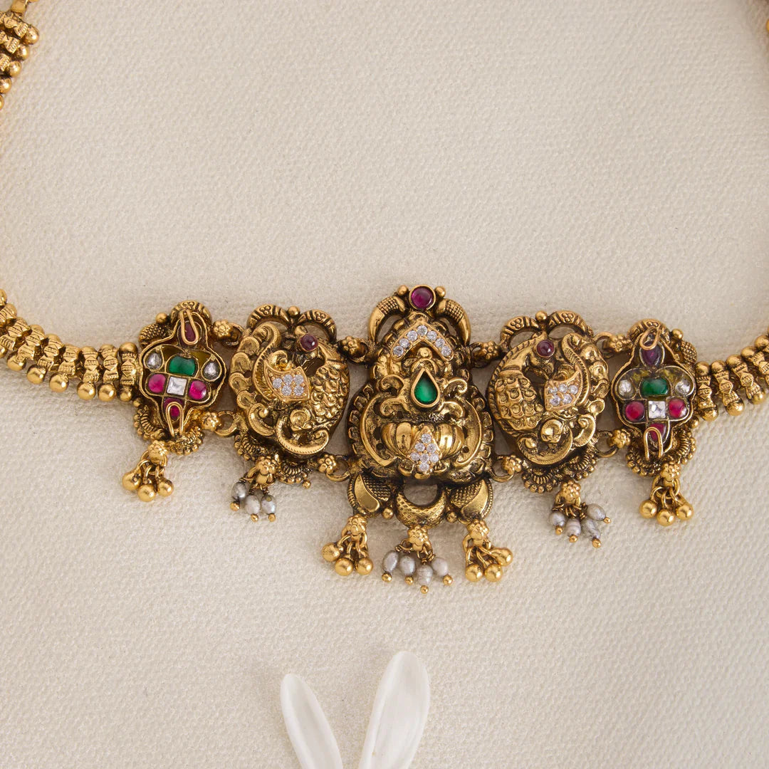 Pure 92.5 Silver, Gold Plated Neel Kamala Choker