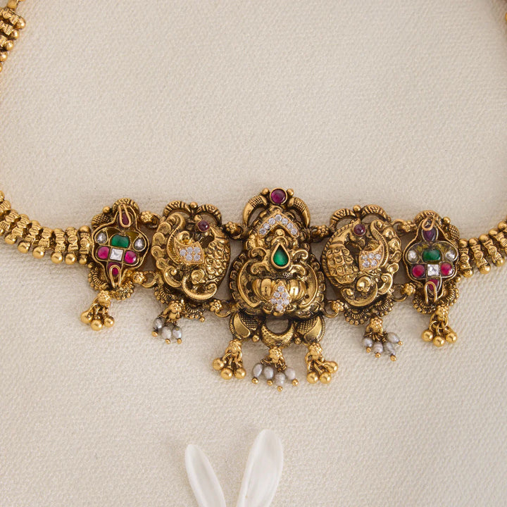 Pure 92.5 Silver, Gold Plated Neel Kamala Choker