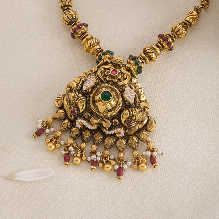 Pure 92.5 Silver, Gold Plated Plume Leaf Necklace