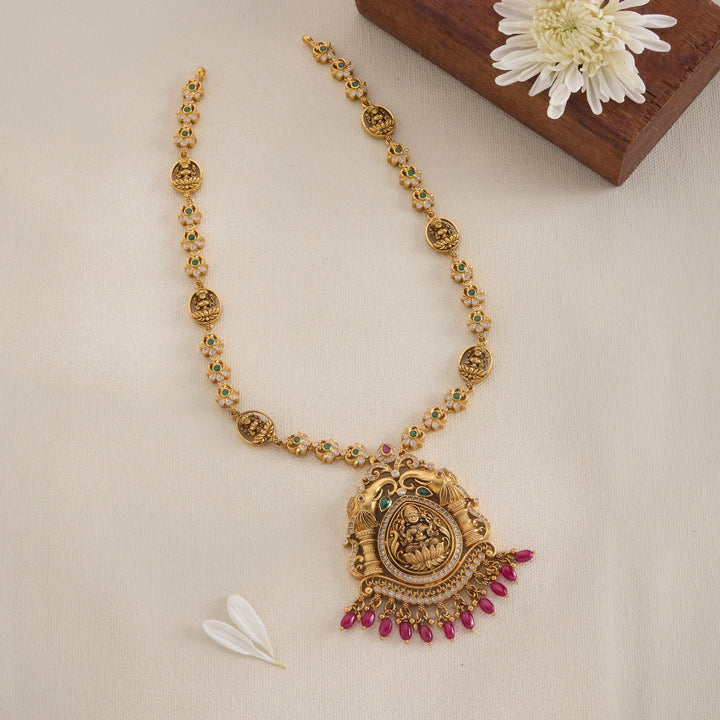 92.5 Silver, 24kt Gold Polish Saura Lakshmi Short Necklace | SHOBITAM