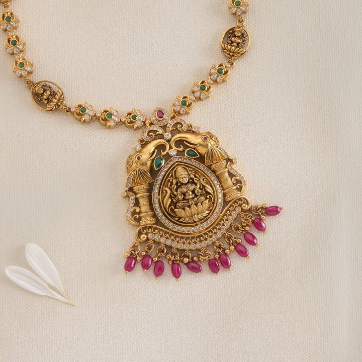 92.5 Silver, 24kt Gold Polish Saura Lakshmi Short Necklace | SHOBITAM