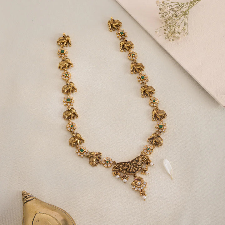 Pure 92.5 Silver, Gold Plated Pushp Gajaveera Necklace