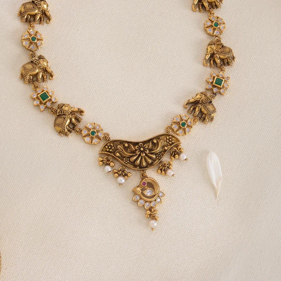 Pure 92.5 Silver, Gold Plated Pushp Gajaveera Necklace