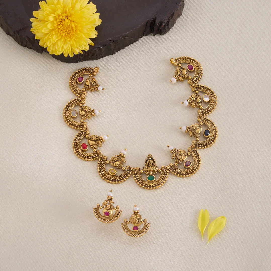 Pure 92.5 Silver, Gold Plated Padmira Necklace Set