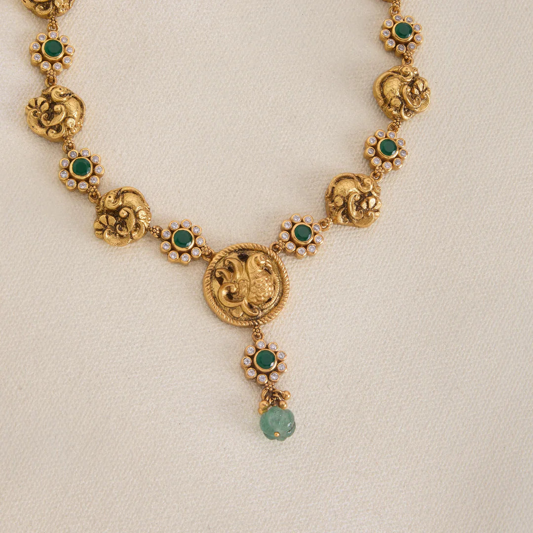 92.5 Silver, Gold Plated Floral Wing Necklace Set