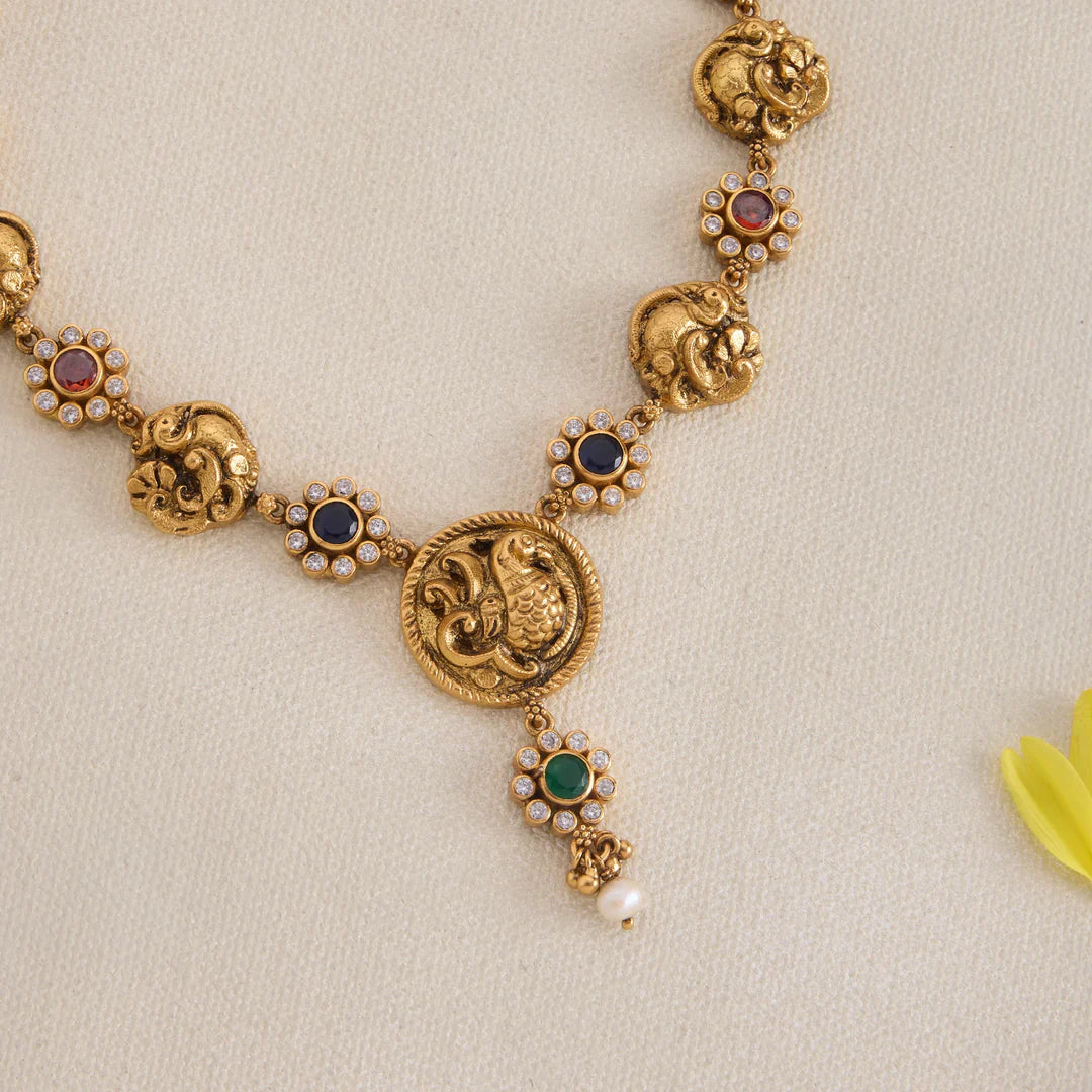 92.5 Silver, Gold Plated Floral Wing Necklace Set