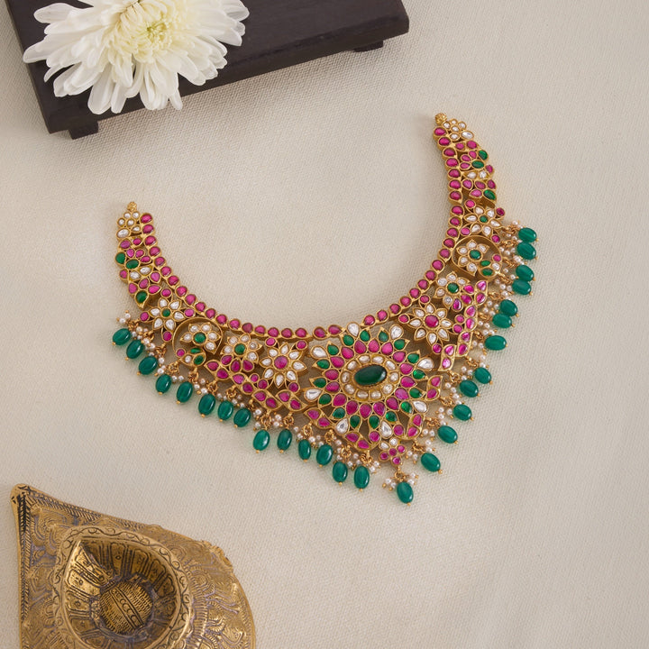 92.5 Silver, 24kt Gold Polish Arini Emerald Necklace | SHOBITAM
