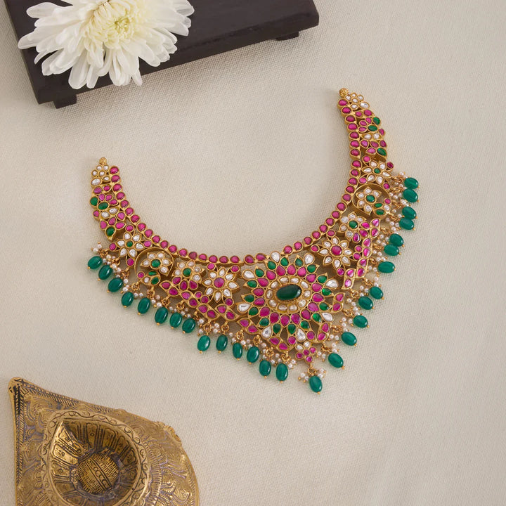 Pure 92.5 Silver, Gold Plated Arini Emerald Necklace