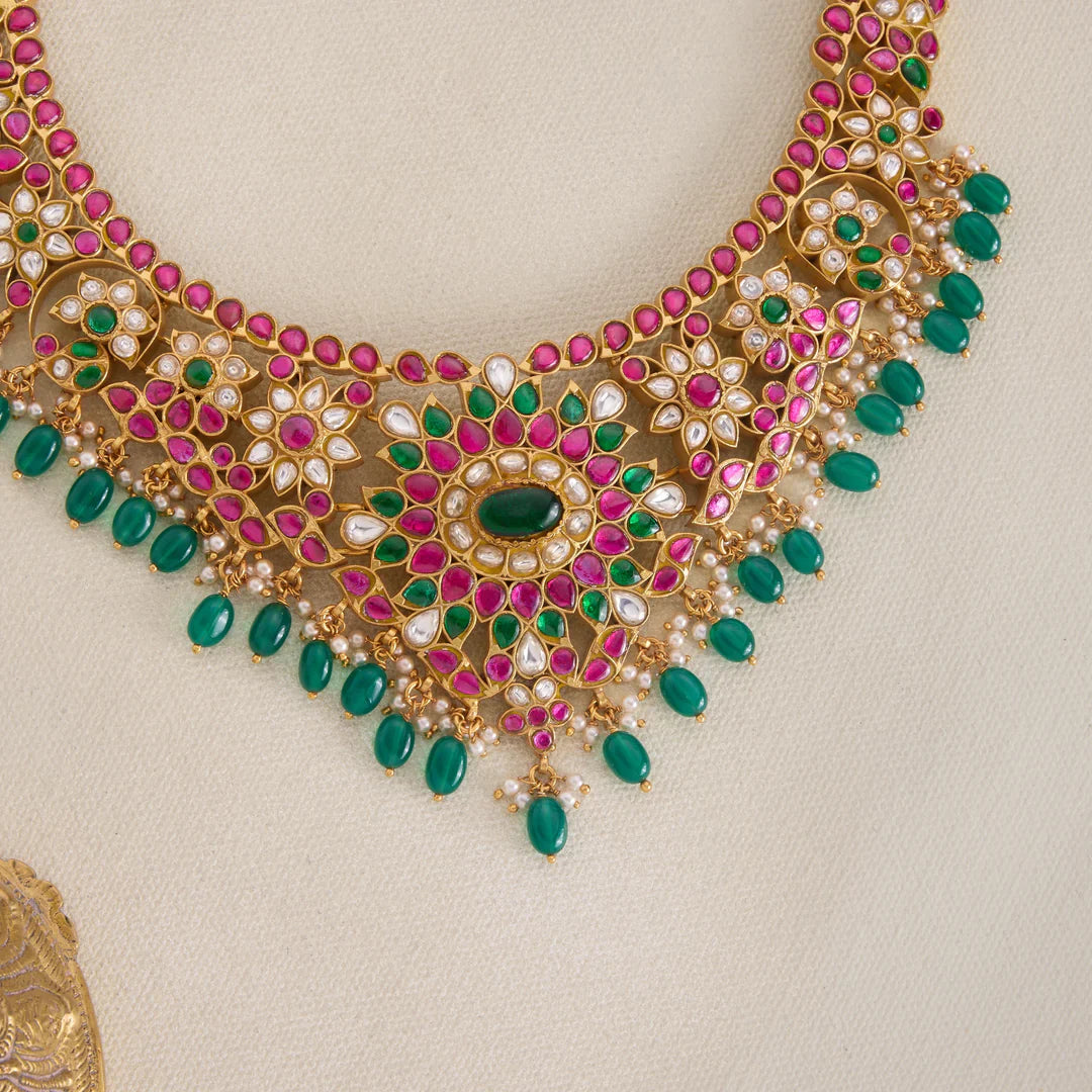 Pure 92.5 Silver, Gold Plated Arini Emerald Necklace
