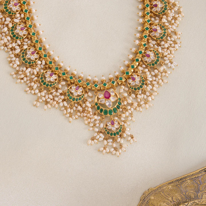 Pure 92.5 Silver, Gold Plated Mahira GuttaPusalu Necklace Set