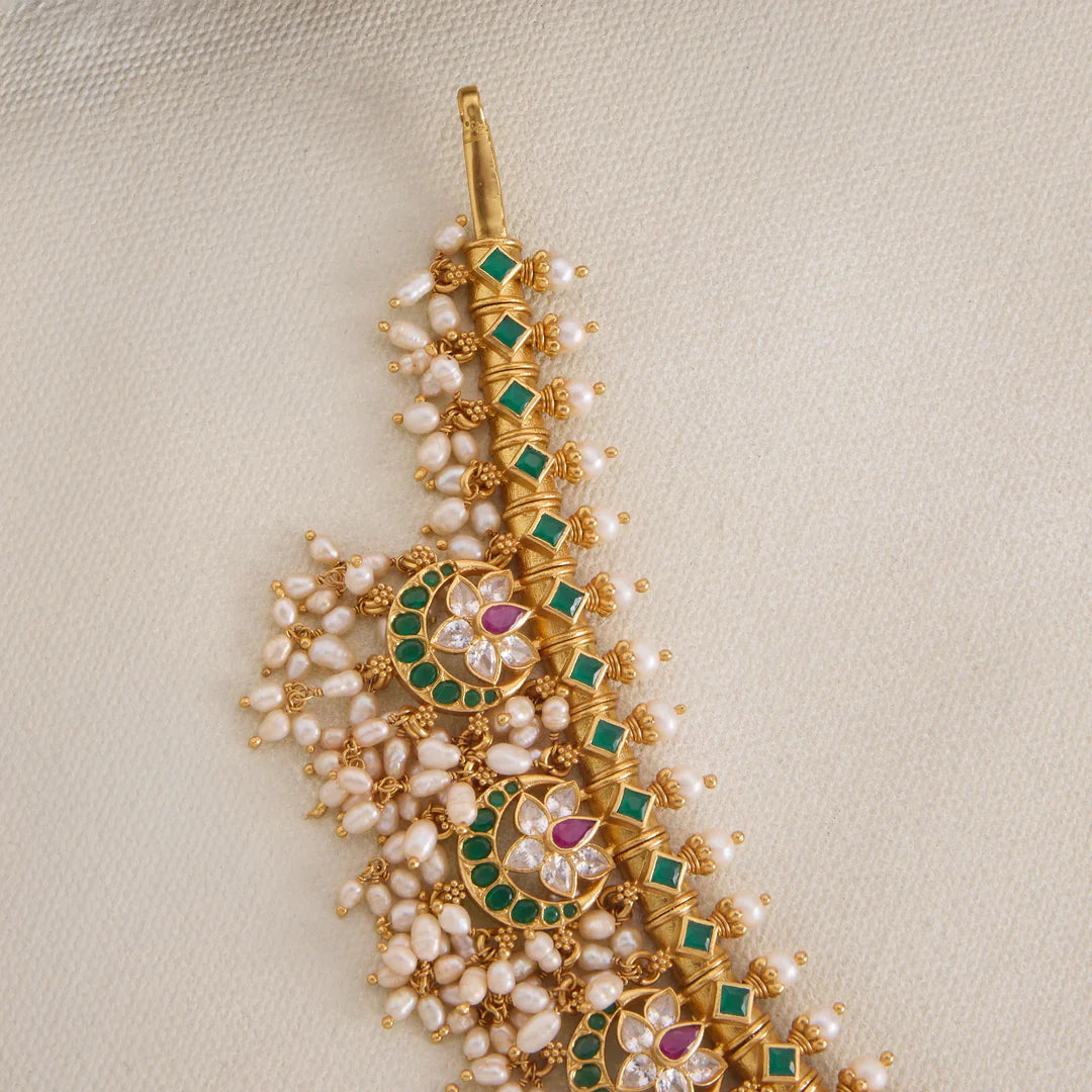 Pure 92.5 Silver, Gold Plated Mahira GuttaPusalu Necklace Set