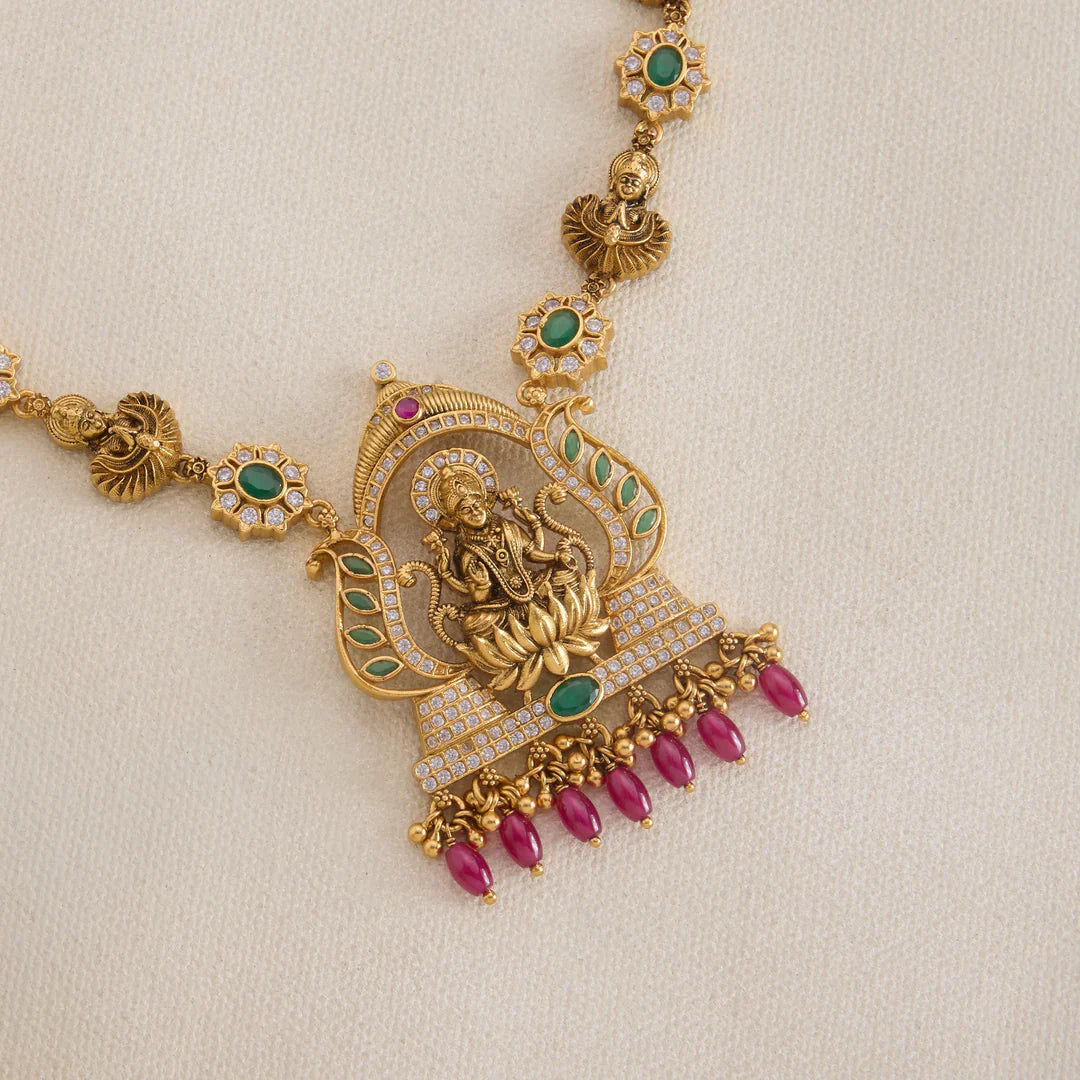 Pure 92.5 Silver, Gold Plated Kalya Dhanalakshmi Short Necklace