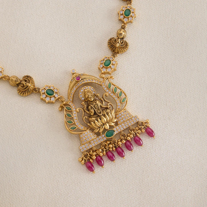 Pure 92.5 Silver, Gold Plated Kalya Dhanalakshmi Short Necklace