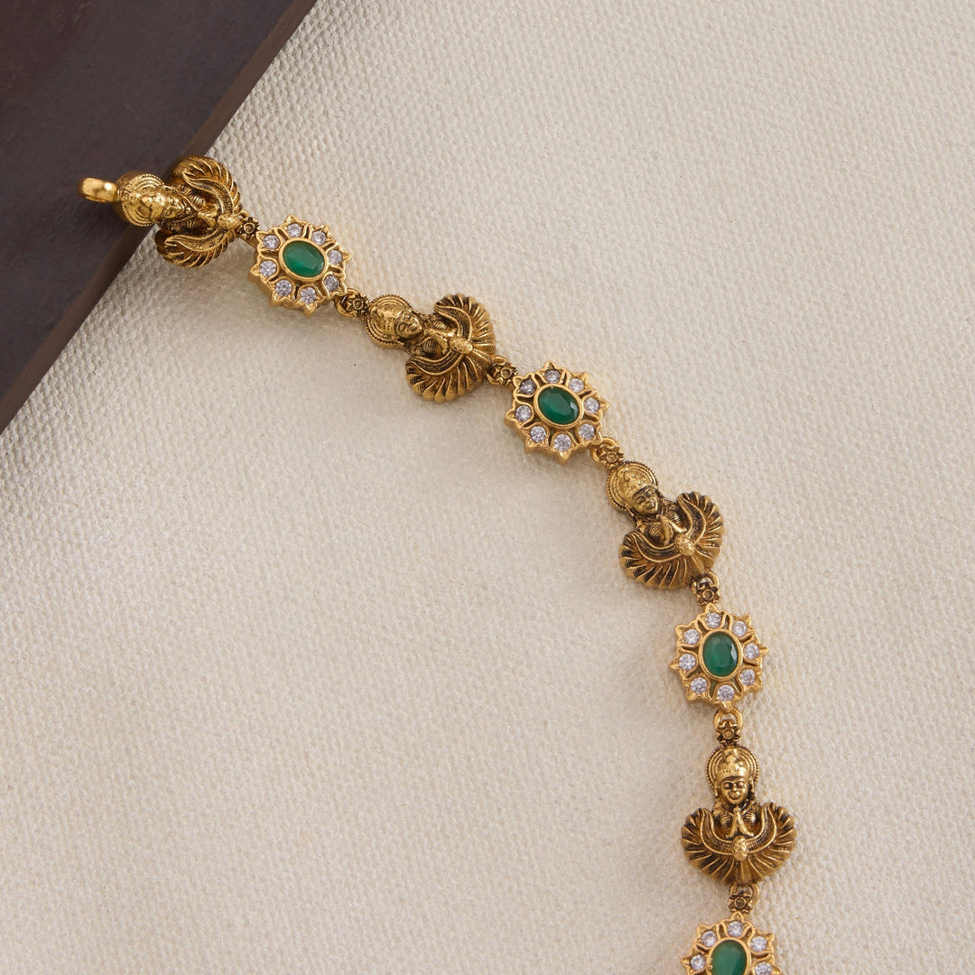 92.5 Silver, 24kt Gold Polish Kalya Dhanalakshmi Short Necklace | SHOBITAM
