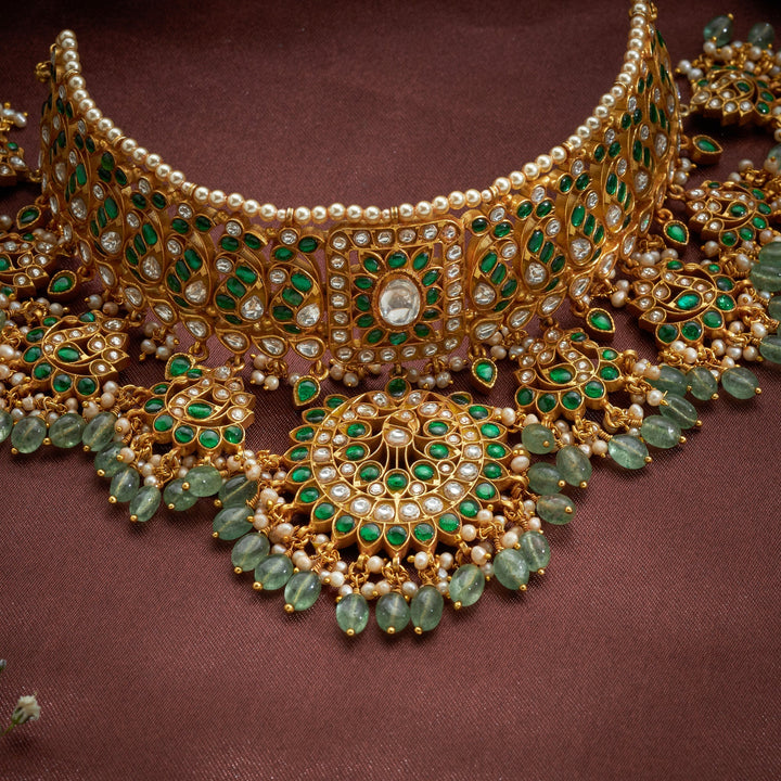 Pure 92.5 Silver, Gold Plated Hamsa Kundan Choker | SHOBITAM