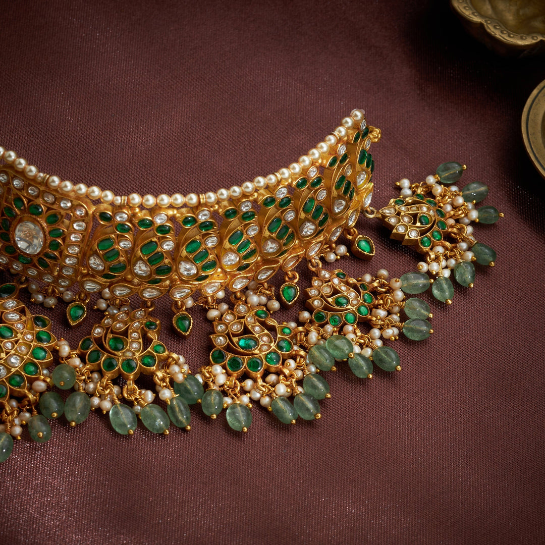 Pure 92.5 Silver, Gold Plated Hamsa Kundan Choker | SHOBITAM