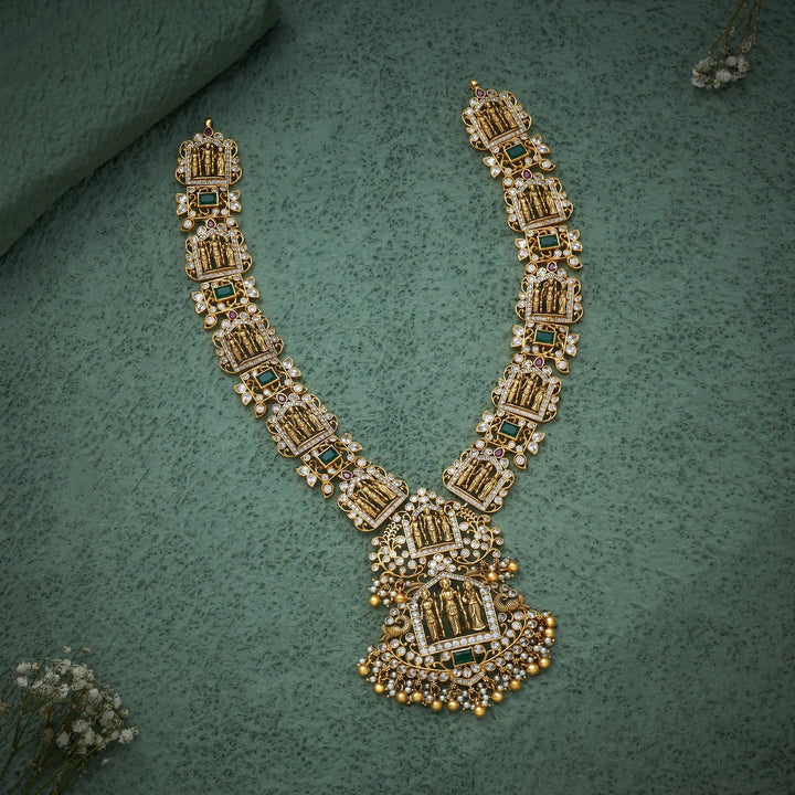 92.5 Silver, Gold Polish Seva Sankalp Temple Necklace