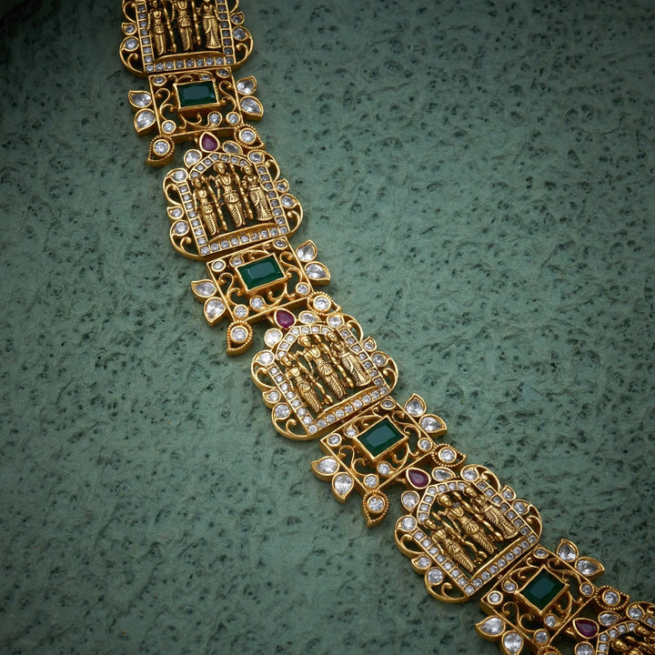 92.5 Silver, Gold Polish Seva Sankalp Temple Necklace