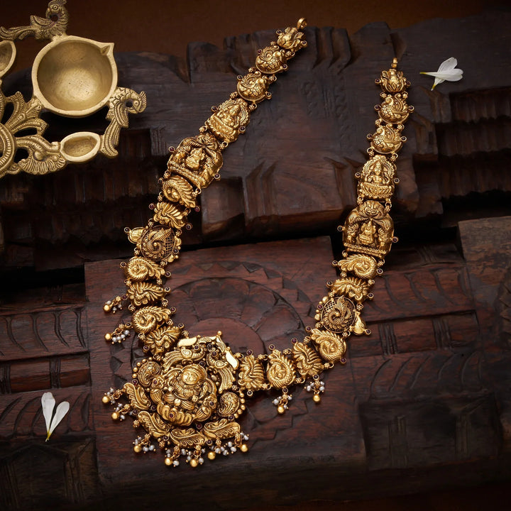 92.5 Silver, Gold Polish Sri Kalpa Nakshi Necklace