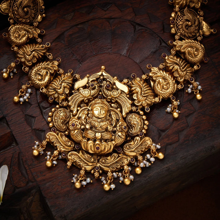 92.5 Silver, Gold Polish Sri Kalpa Nakshi Necklace