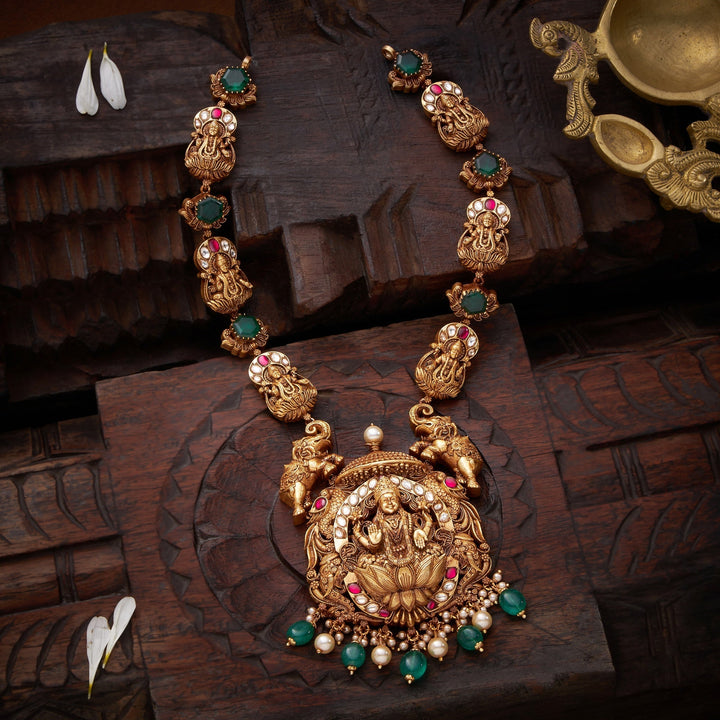 92.5 Silver, 24kt Gold Polish, Swarnika Temple Necklace | SHOBITAM