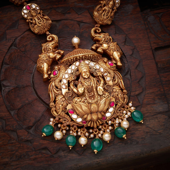 92.5 Silver, 24kt Gold Polish, Swarnika Temple Necklace | SHOBITAM