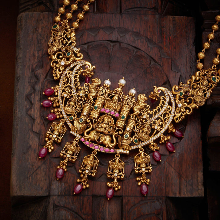 Shrimaya Temple Necklace. 92.5 Silver, 24kt Gold Polish Necklace.