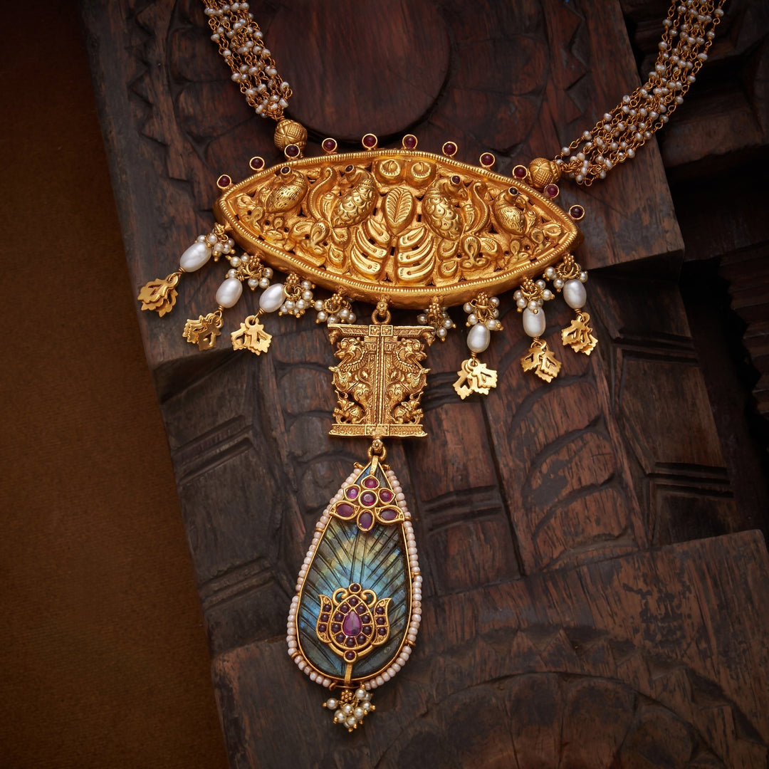 92.5 Silver, 24kt Gold Polish, Neel Mor Antique Necklace | SHOBITAM