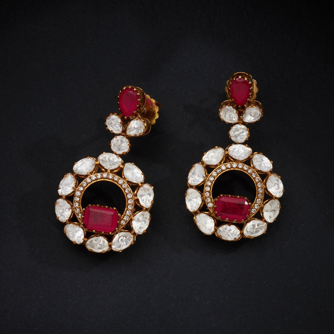 92.5 Silver, 24kt Gold Polish, Ruby Victorian Necklace Set | SHOBITAM