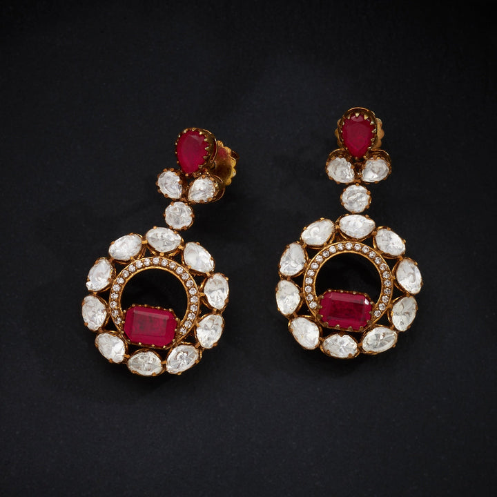 92.5 Silver, 24kt Gold Polish, Ruby Victorian Necklace Set | SHOBITAM