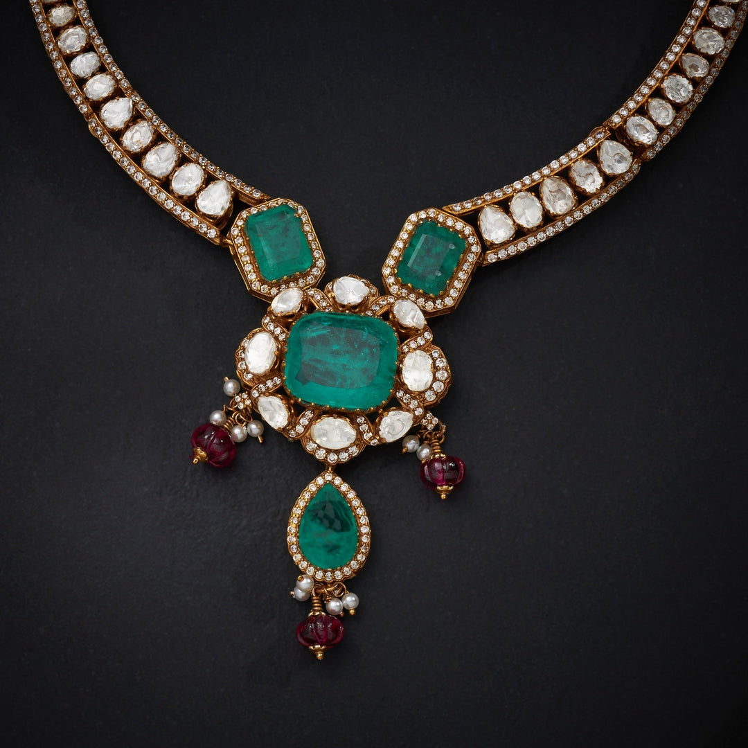 92.5 Silver, 24kt Gold Polish, Glimverda Victorian Necklace Set | SHOBITAM