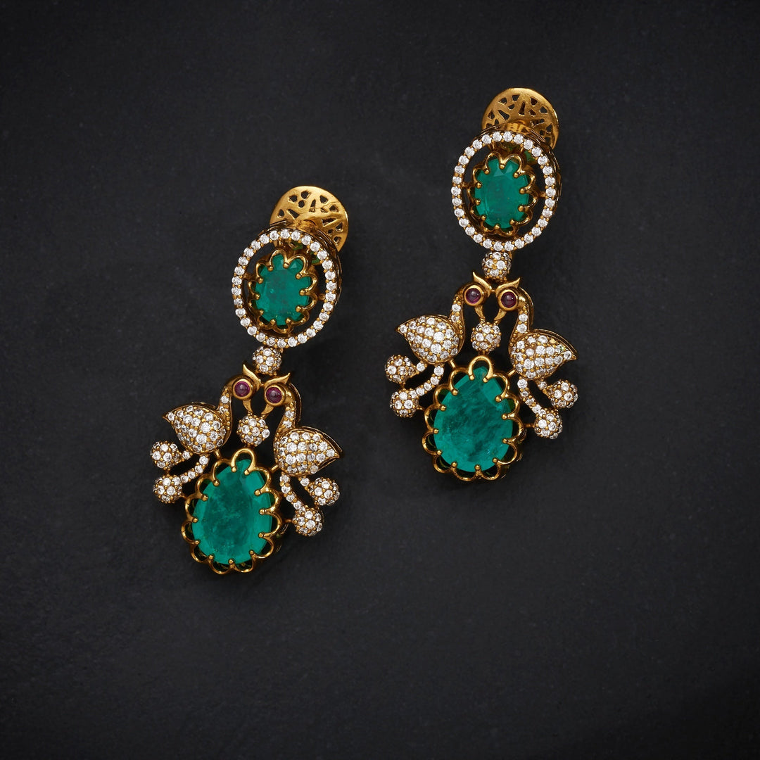92.5 Silver, 24kt Gold Polish Greenara Victorian Necklace Set | SHOBITAM