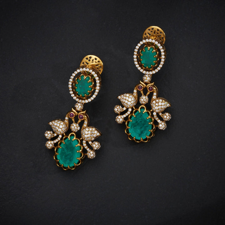 92.5 Silver, 24kt Gold Polish Greenara Victorian Necklace Set | SHOBITAM