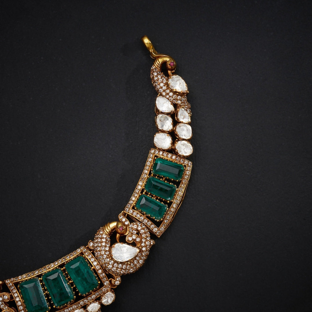 92.5 Silver, 24kt Gold Polish, Jade Victorian Necklace Set | SHOBITAM