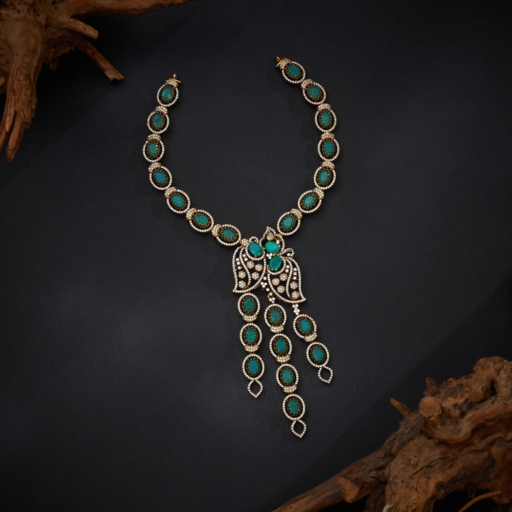 92.5 Silver, 24kt Gold Polish, Emeravalli Victorian Necklace | SHOBITAM