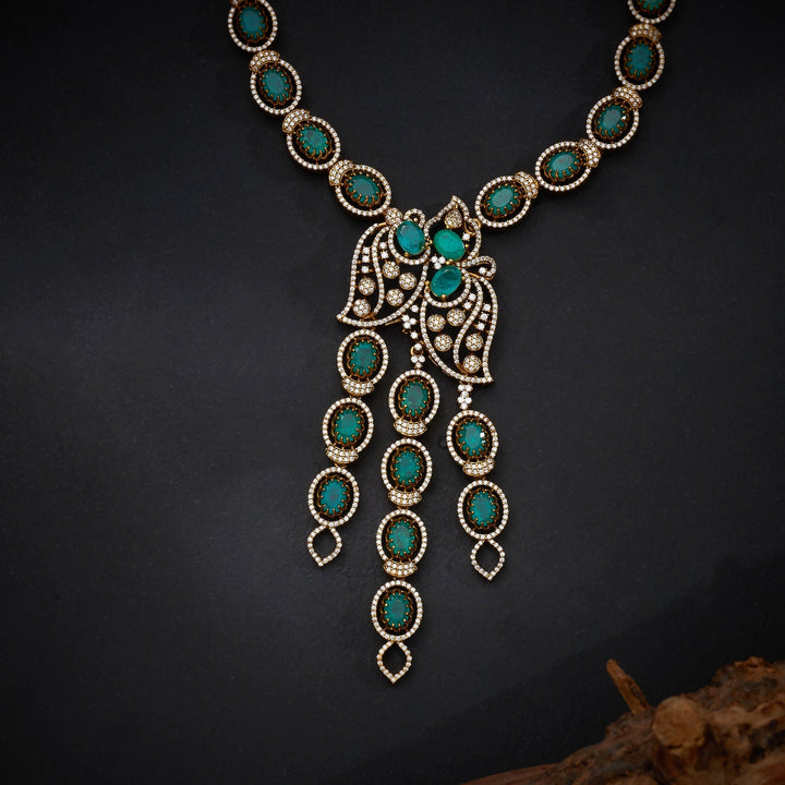 92.5 Silver, 24kt Gold Polish, Emeravalli Victorian Necklace | SHOBITAM