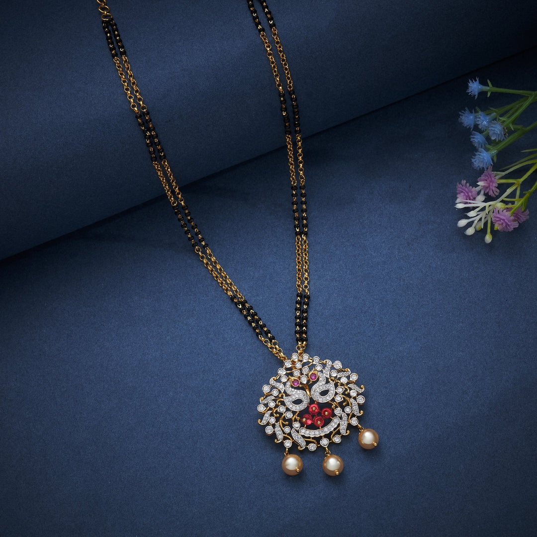 92.5 Silver, 24kt Gold Polish, Swanara CZ Mangalsutra | SHOBITAM